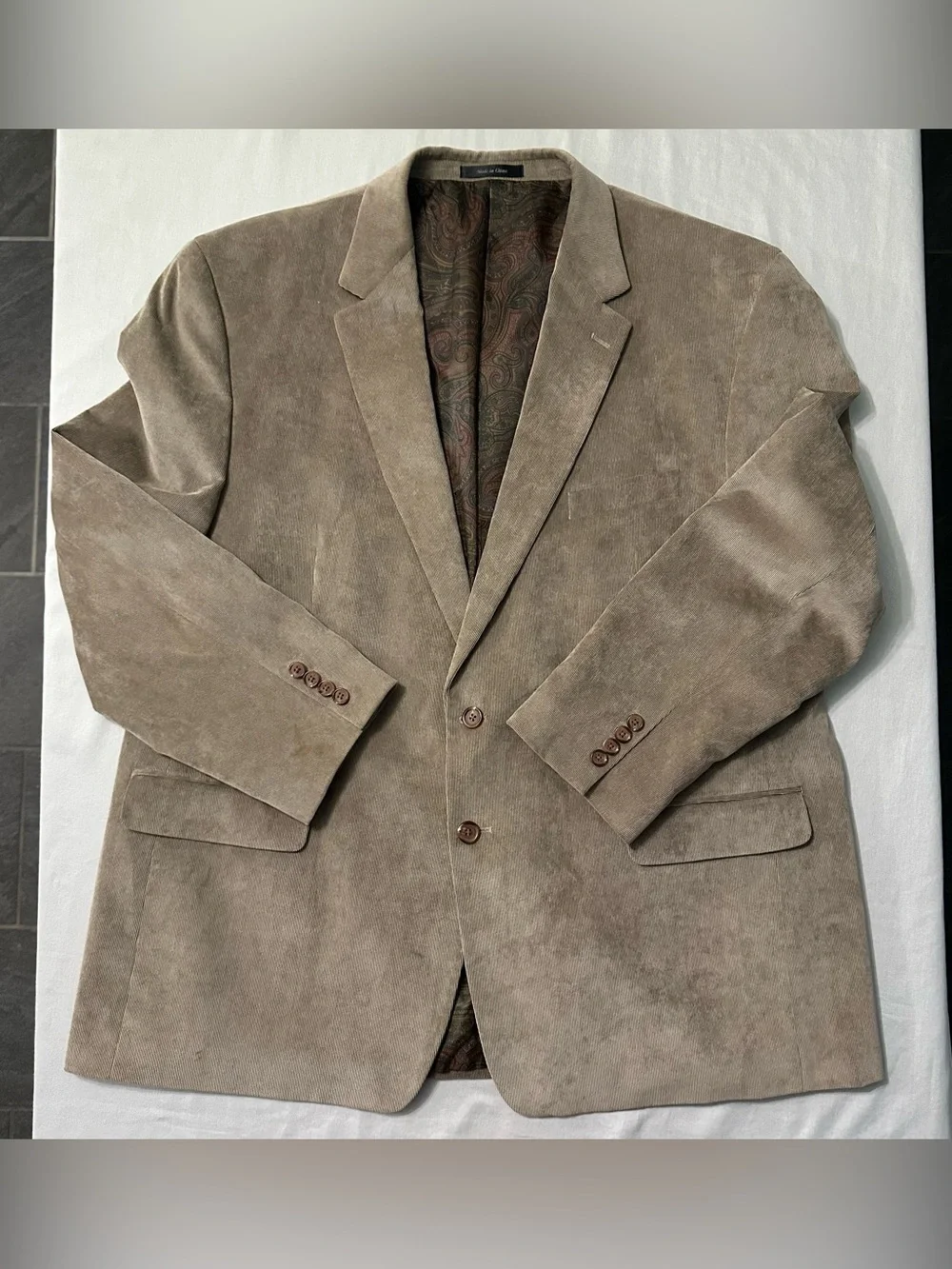 Lauren Ralph Lauren Corduroy Blazer Men 50R Tan Beige Paisley Lined Sport Coat